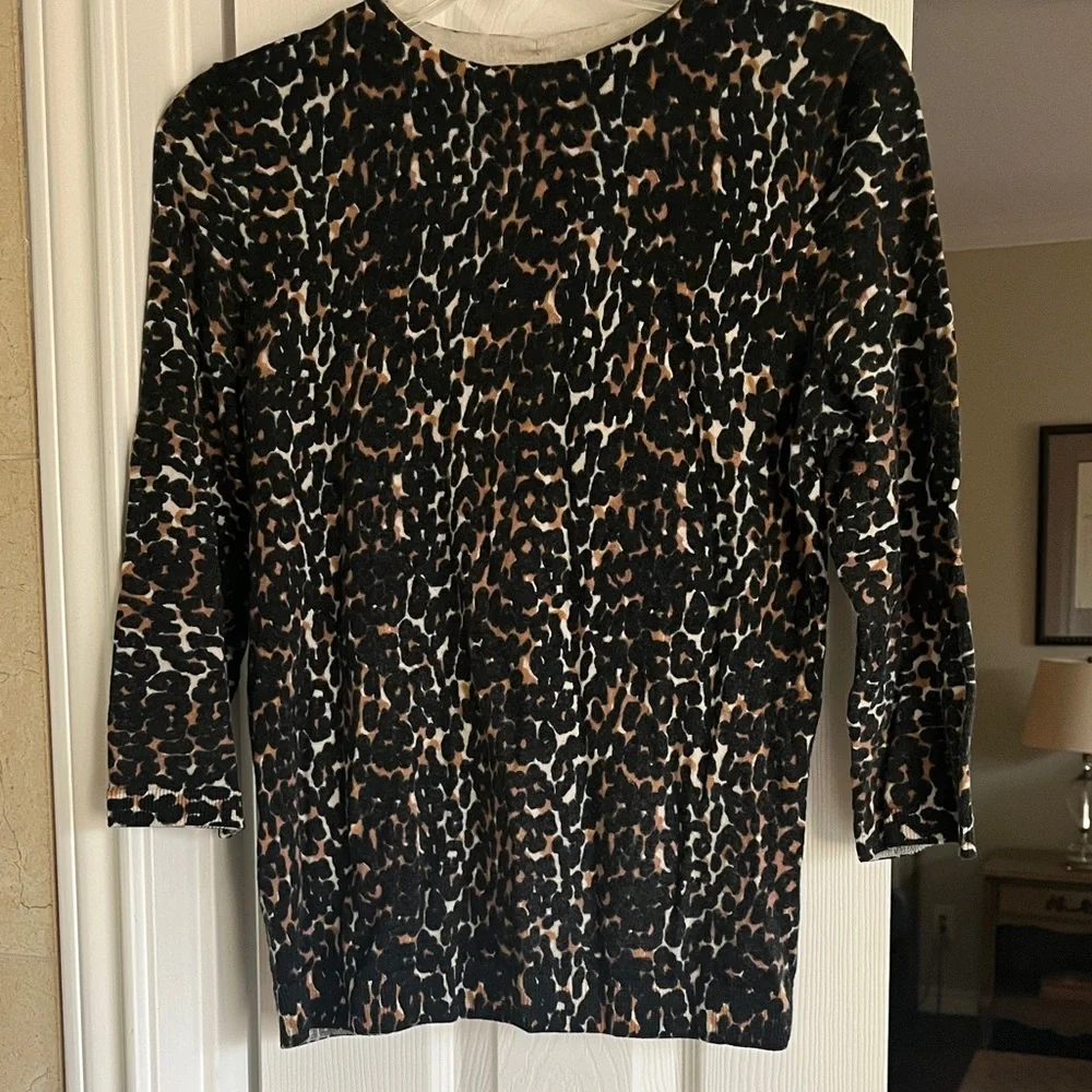 Talbots Black and Brown Leopard Wool Crewneck Sweater Nice - Picture 1 of 2
